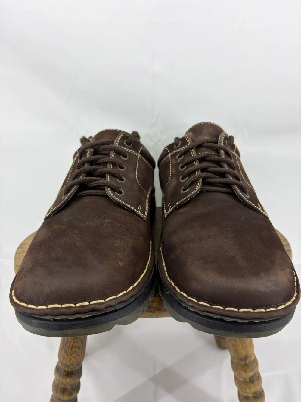 Earth Shoe Mark II Brown Suede w/ Cream Stitches Lace-up Boat Shoes, sz 10
